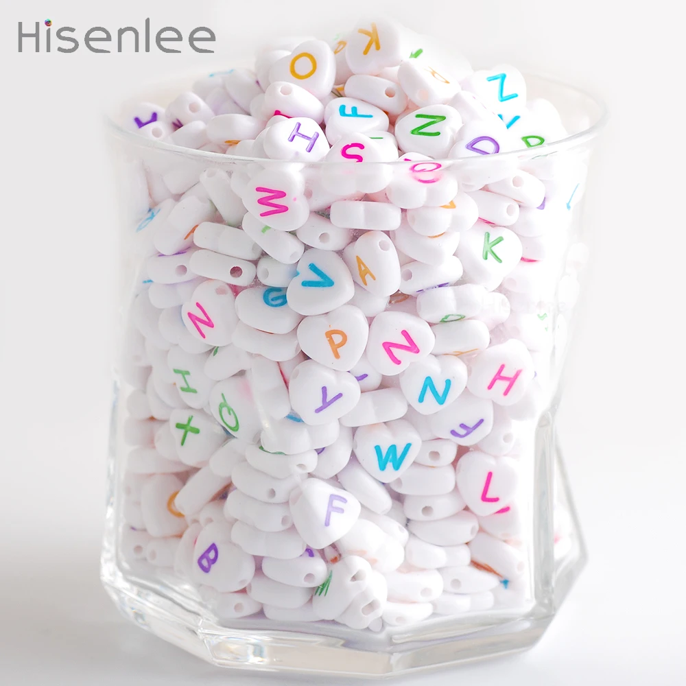 Цветные шрифты Hisenlee 4x11 мм 100 шт. акриловые белые в форме сердца случайная упаковка