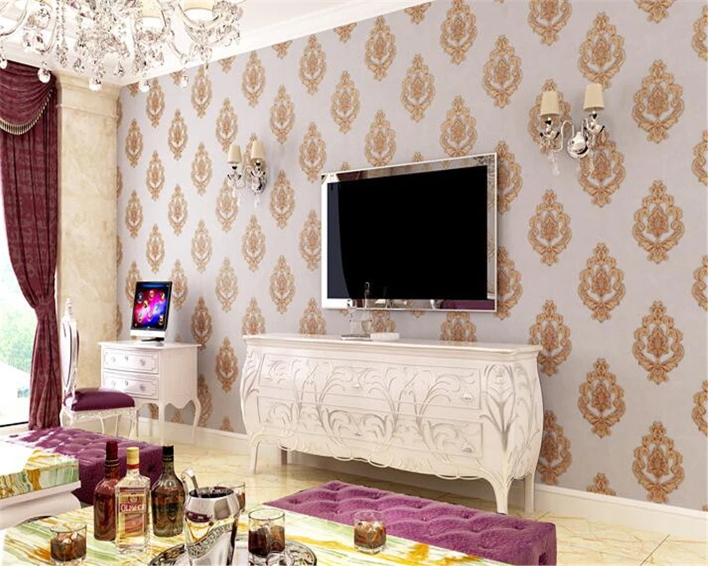 

Beibehang European style retro relief Damascus 3d wallpaper living room bedroom TV wall wallpaper for walls 3 d papel de parede