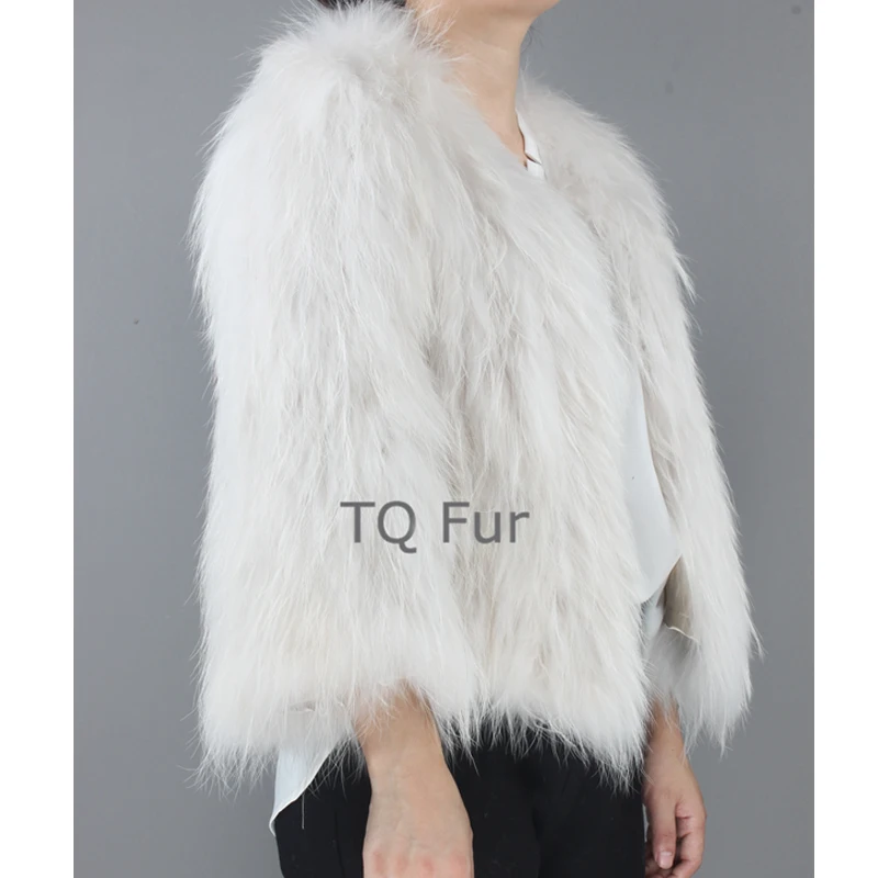 New Arrival Natural Raccoon Fur Coat Real Knitted Women Jacket Winter Warm Ouerwear Nine Quarter Sleeves | Женская одежда