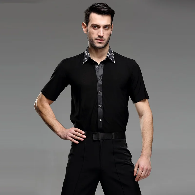 8 узоров мужские рубашки для латинских танцев Мужская одежда бальных костюмы