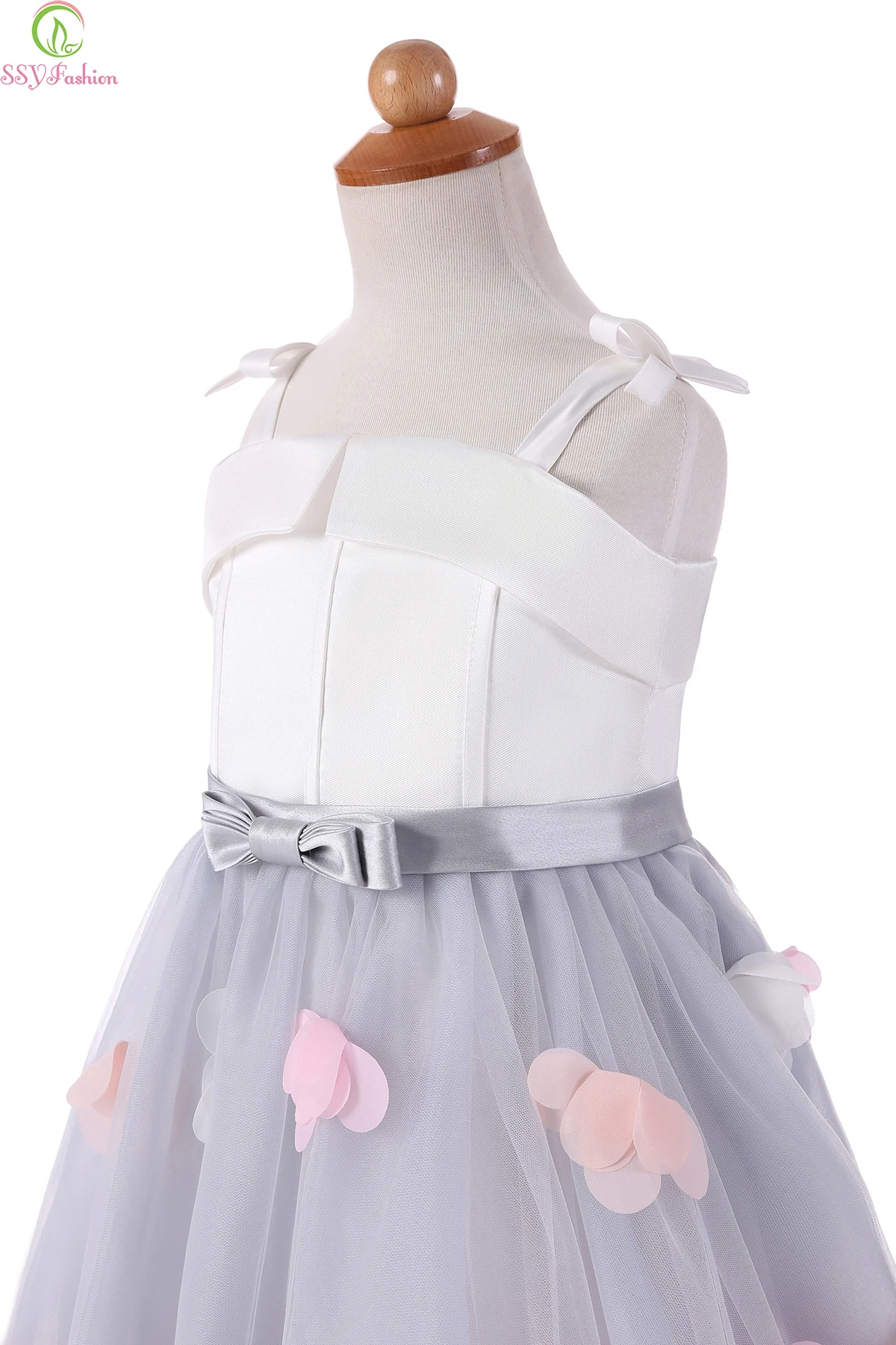 SSYFashion/новые милые Свадебные Платья с цветочным узором для девочек, короткие спереди и Длинные Сзади атласные вечерние платья с тюлевой аппликацией на бретельках Bll