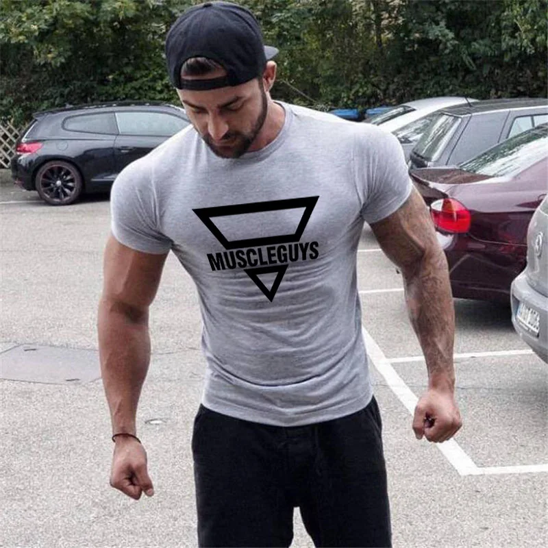 

Muscleguys Brand fitness clothing Gyms Tight t-shirt mens fitness t-shirt homme Gyms tshirt men Bodybuilding slim fit Summer top