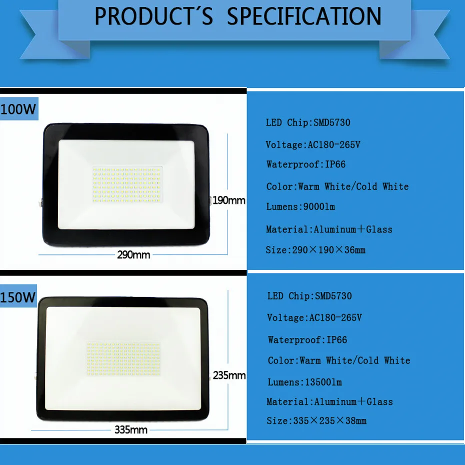 Светодиодный прожектор SMD5730 10 Вт 30 50 100 150 наружный сад Led AC180 265V IP66 алюминиевый