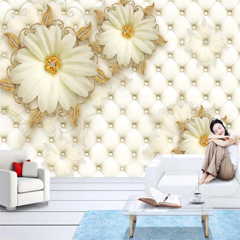 

beibehang Custom wallpaper 3d luxury gold jewelry flowers soft bag jewelry wallpaper living room bedroom sofa background wall