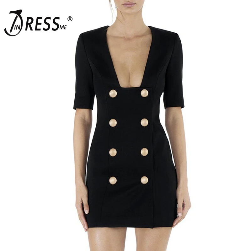 Женское офисное облегающее мини платье INDRESSME элегантное двубортное с коротким