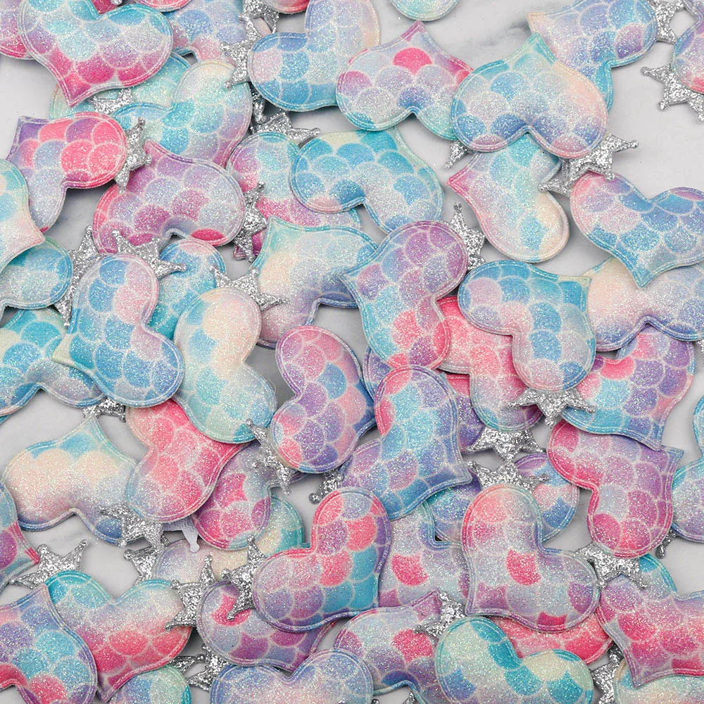 

IBOWS 40*45mm Rainbow Paded Patches Crown Heart Appliques For DIY Crafts Hair Clips Mermaid Scale Decor Patches Accessories