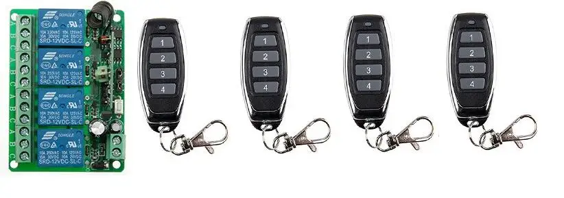 Новый DC12V 4CH 10A Радио пульт дистанционного управления RF беспроводной кнопочный пульт дистанционного управления Переключатель 315 МГц 433 teleswitch 4 передатчик + приемник-1 шт.)
