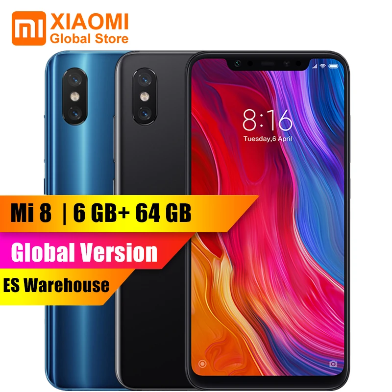 Глобальная версия Xiaomi mi 8 6 ГБ 64 полноэкранный Восьмиядерный процессор Snapdragon 845