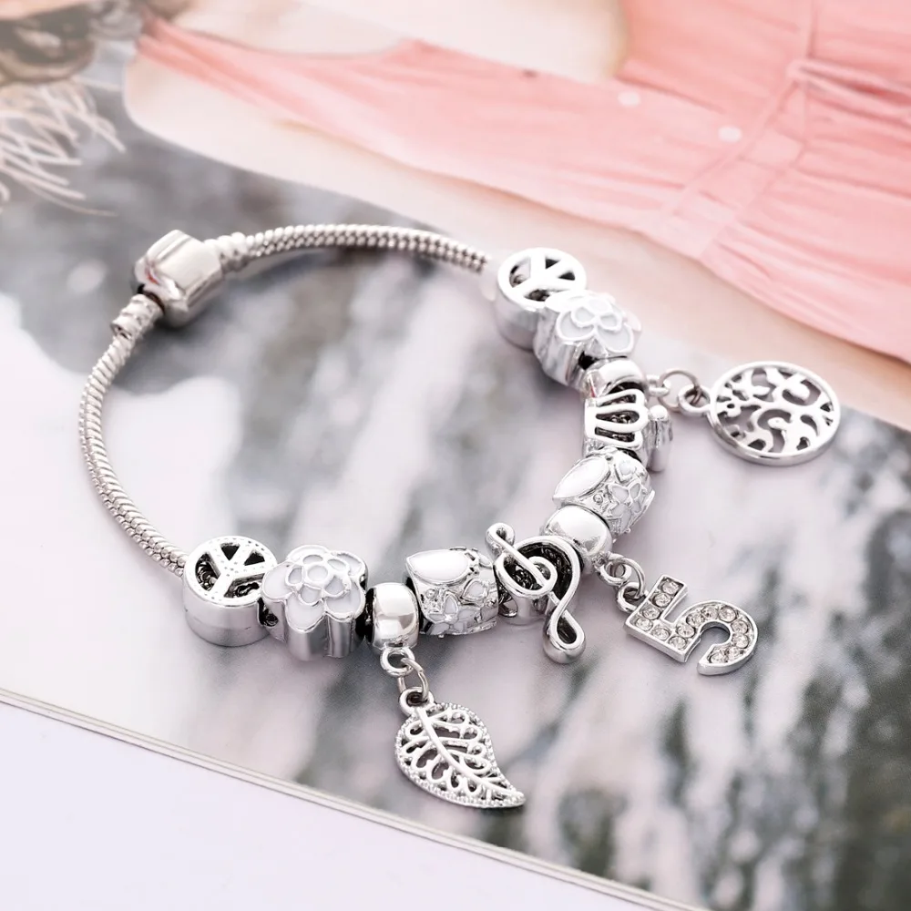 Европейский Винтажный посеребренный Хрустальный очаровательный AliExpress браслет из муранских бусин для женщин, брендовый браслет DIY, ювелирный подарок