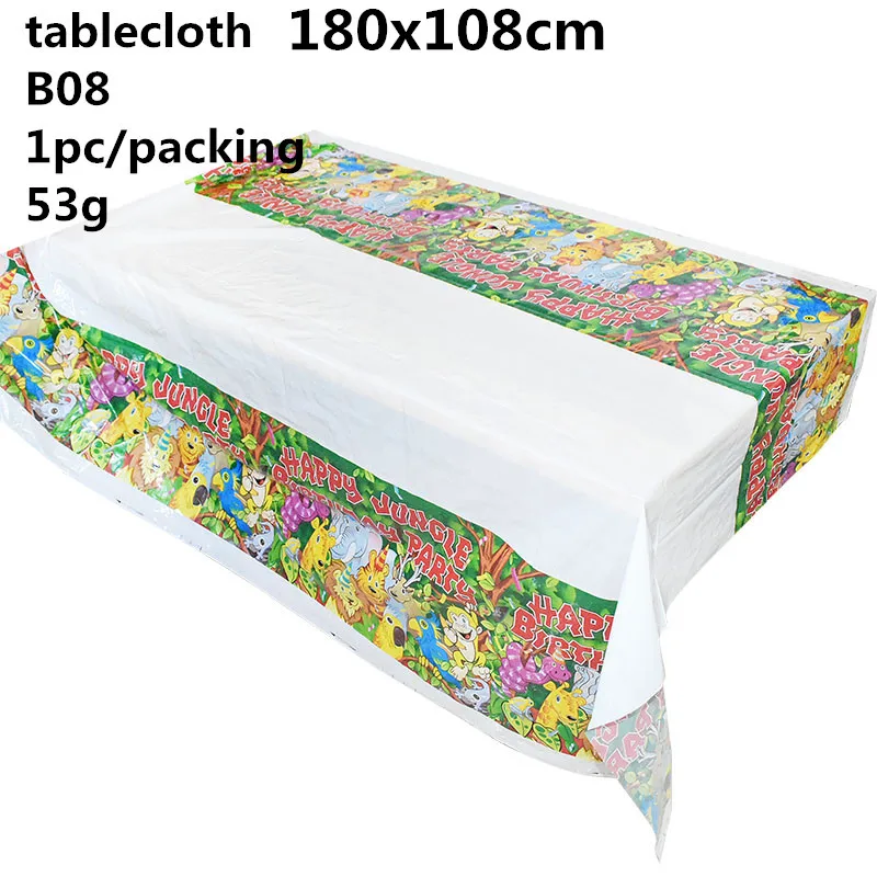 B08-1pcs tablecloth Джунгли вечерние сафари милые животные Дети мальчик ребенок душ тема вечерние Декор чашки тарелка соломы с днем рождения одноразовые столовые приборы набор - Цвет: B08-1pcs tablecloth