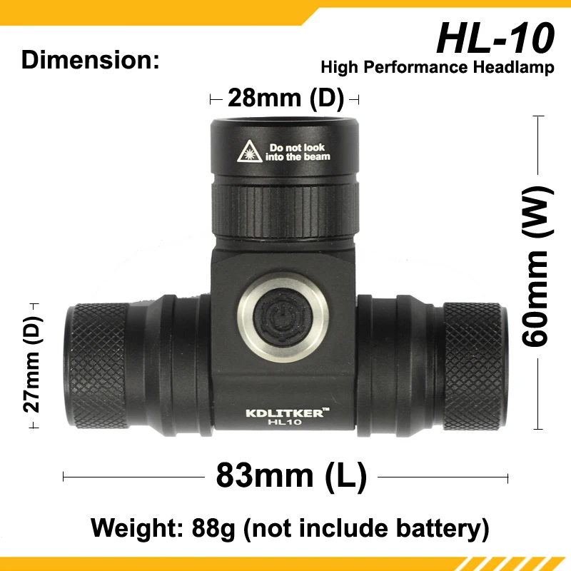 KDLITKER HL-10 Cree XM-L2 3В-6В 2-настраиваемый режим и скрытая Стробоскопическая