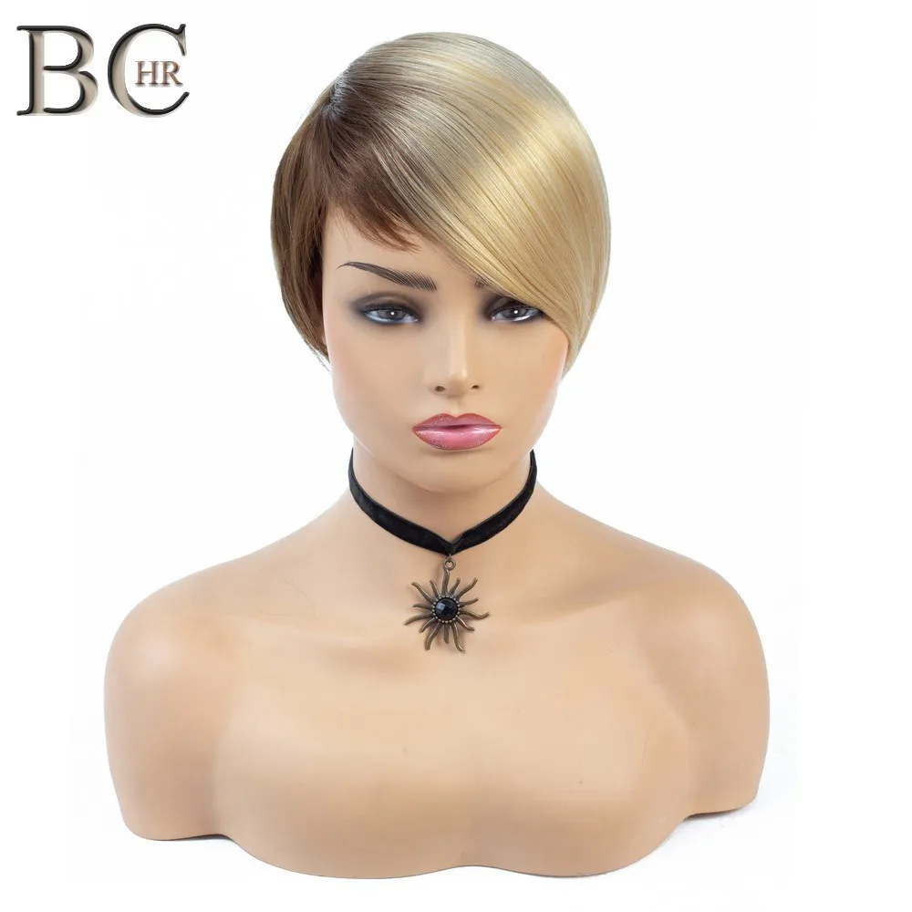 BCHR 6inch 110g Synthetic Short Straight Hair Wigs For Women Ombre Brown Black Wig Short Bob Wigs High Temperature Fiber