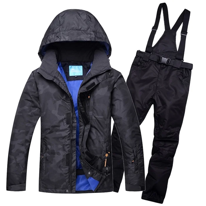 black camo 4 Костюм Джона Сноу для Для мужчин Зимний комбинезон с капюшоном куртки и штаны-комбинезон, комплект Водонепроницаемый Для Мужчин's Лыжный Спорт костюмы зимний лыжный костюм одежда - Цвет: black camo 4