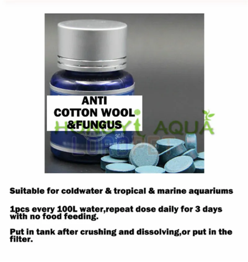 anti cotton wool 100 шт./бутылка, маленькая голубая бутылка для рыбы, лекарственные товары для аквариума, обычные лекарственные средства, Базовая Медицинская помощь - Color: anti cotton wool