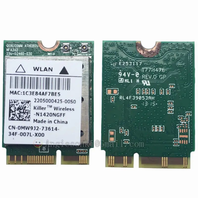 Killer N1420NGFF 802.11ac + BT4.0 867 Мбит/с Wi-Fi WLAN-карта N1420 0MW9J2 NGFF для DELL ALIENWARE 15 17 Toshiba Sony Samsung |