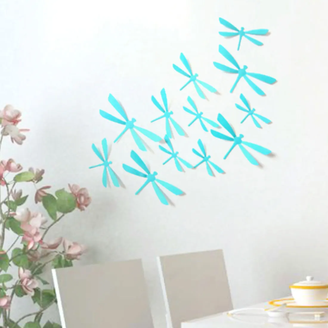 12 шт. 3D наклейки на стены розовые синие белые DIY Декор стрекоза вечерние Наклейки