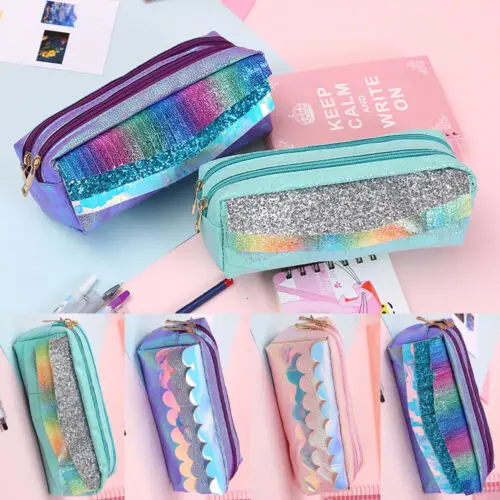 Студенческий канцелярский держатель пенал с блестками и лазерная косметичка