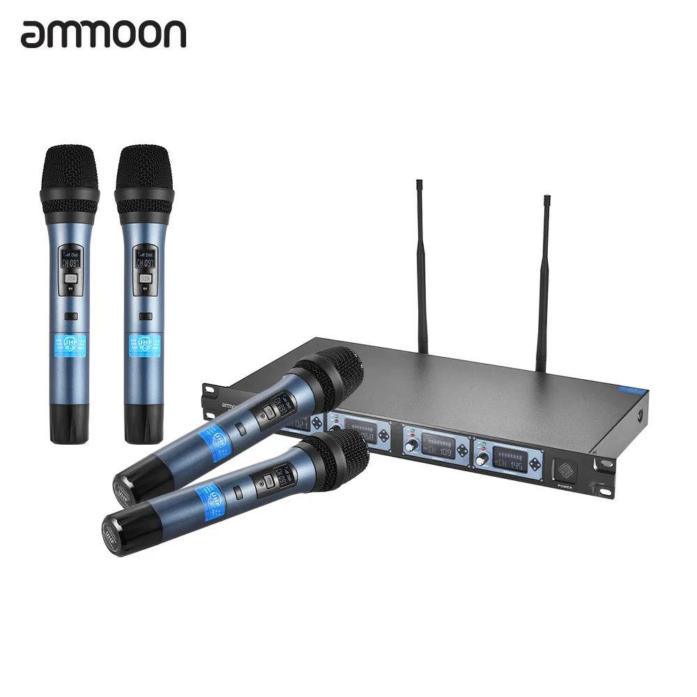 4 канальная Беспроводная микрофонная система ammoon 4D UHF ручные микрофона 1 приемник
