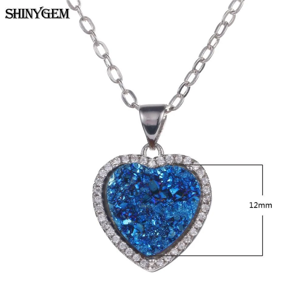 ShinyGem Мода 12*12 мм Любовь Сердце натуральный сверкающий кристалл Druzy Кулон ожерелье