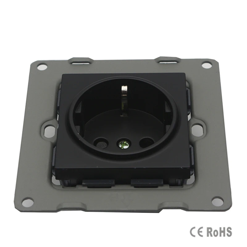 Штепсельная розетка европейского стандарта черная панель из хрустального