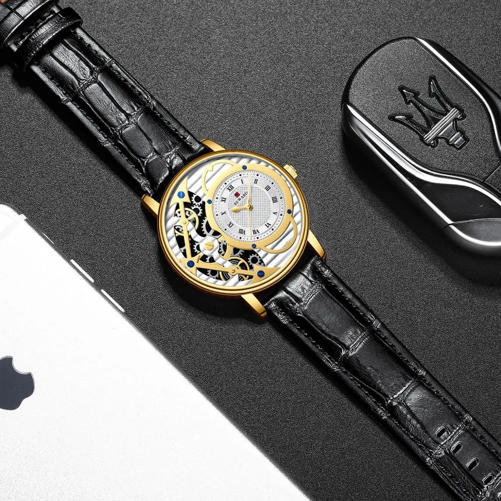 REWARD Hollow mechanical Business Men's Watch Japan import Movement Waterproof Leather strap watch male relogio masculino | Наручные