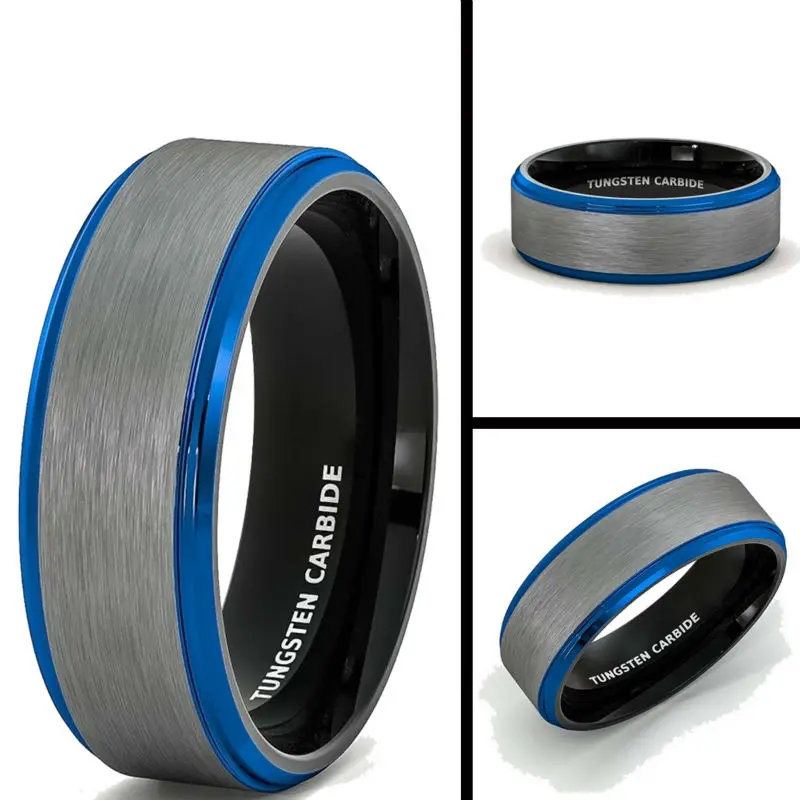 Мужское обручальное кольцо вольфрамовое с белой матовой поверхностью черной