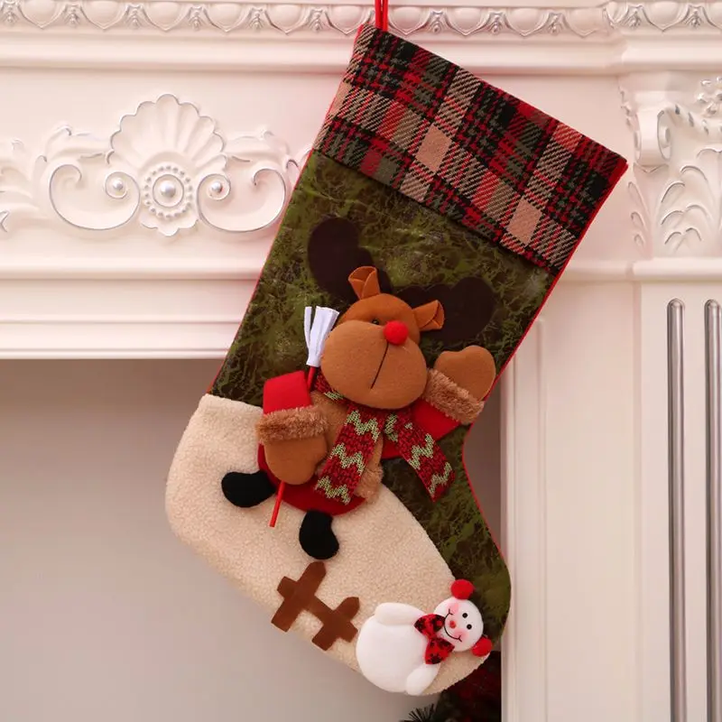 

2019 Christmas Decor Party Decorations Santa Claus gift large plain christmas stocking Santa Claus Sock Plaid Home Xmas bags