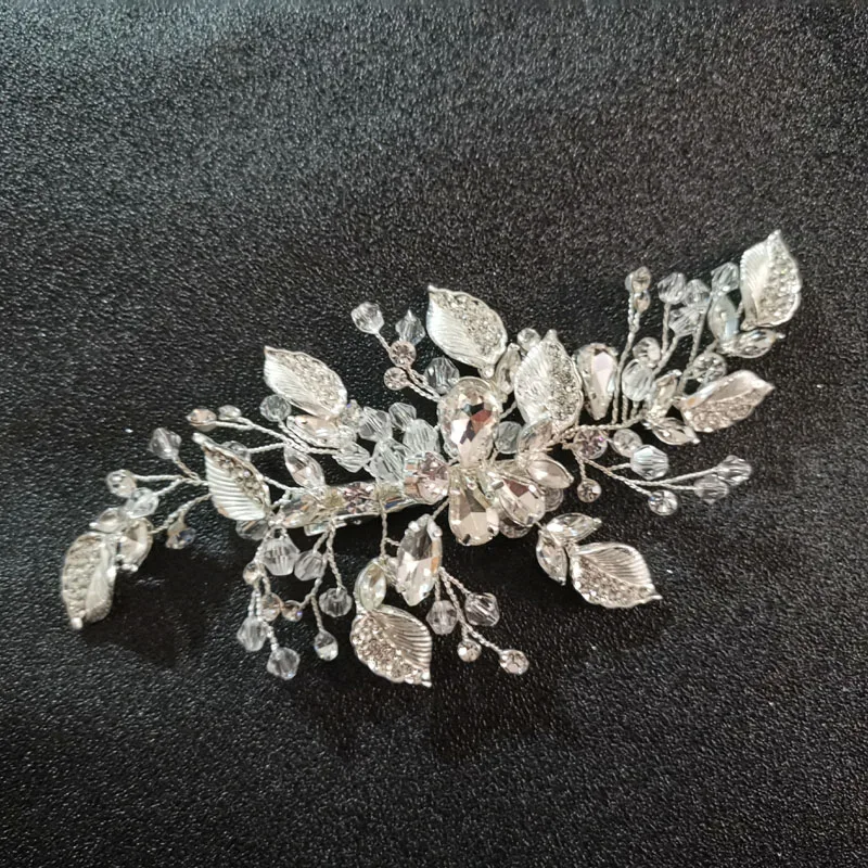 SLBRIDAL Серебряный проводной со стразами свадебный цветок зажим для волос Заколки свадебный головной убор аксессуары для волос Для женщин украшения для волос