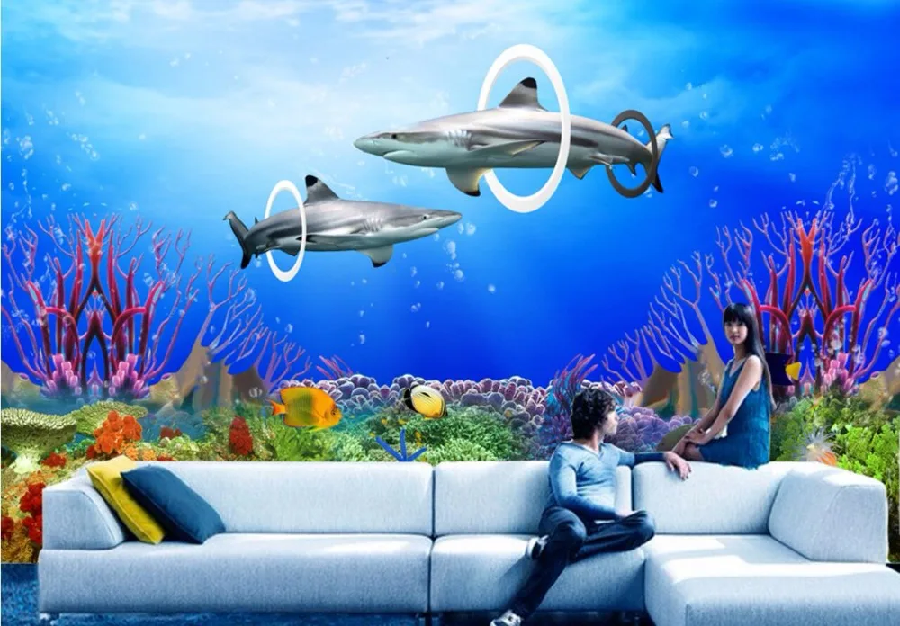 

Custom photo 3d room wallpaper Coral reef sharks home improvement decoration painting 3d wall murals wallpaper for walls 3 d