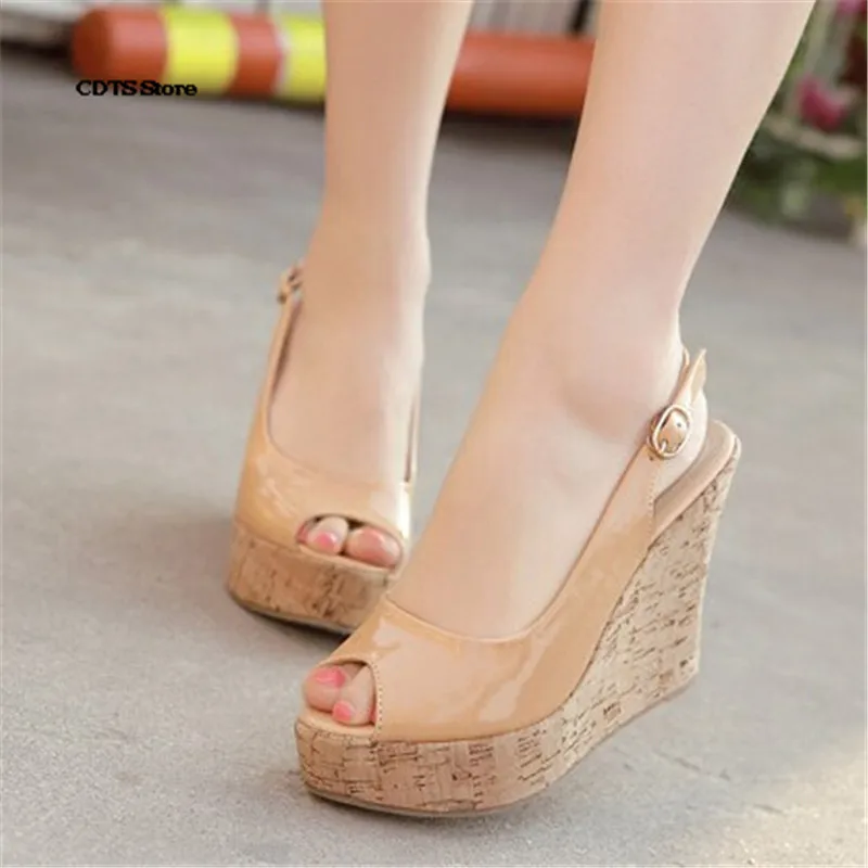 Женские босоножки на танкетке CDTS туфли с ремешком щиколотке и высоким каблуком