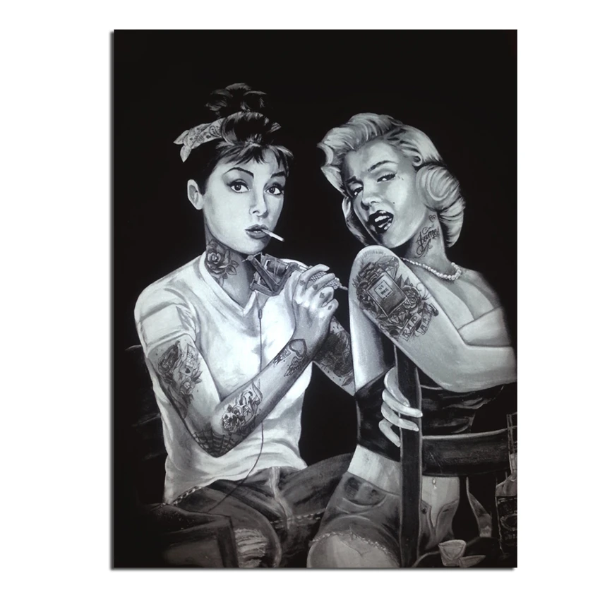 Мэрилин Монро и Одри Хэпберн-тату Сексапильный постер Картина на холсте