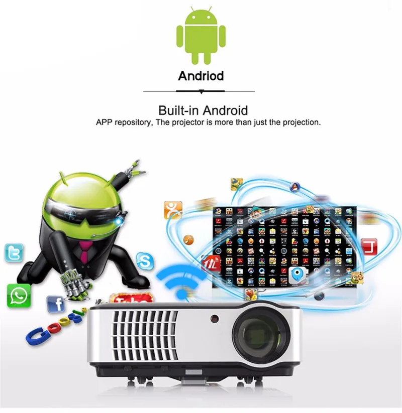 Встроенный Full HD 1080P светодиодный цифровой Смарт 3D проектор идеально подходит для домашнего кинотеатра, Встроенный Android 4,4 lcd видео проектор