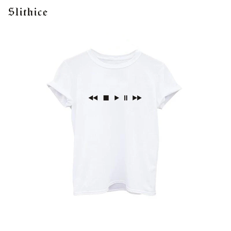 Мода Музыка Pattern Печати футболка топы Черный Белый Коротким Рукавом шея экипажа