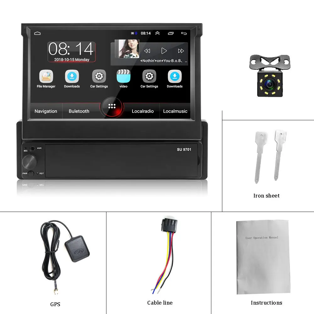 Camecho Android 8,1 автомобильный мультимедийный плеер выдвижной gps Wifi Авторадио 1 Din 7 ''сенсорный экран MP5 Bluetooth стерео аудио радио