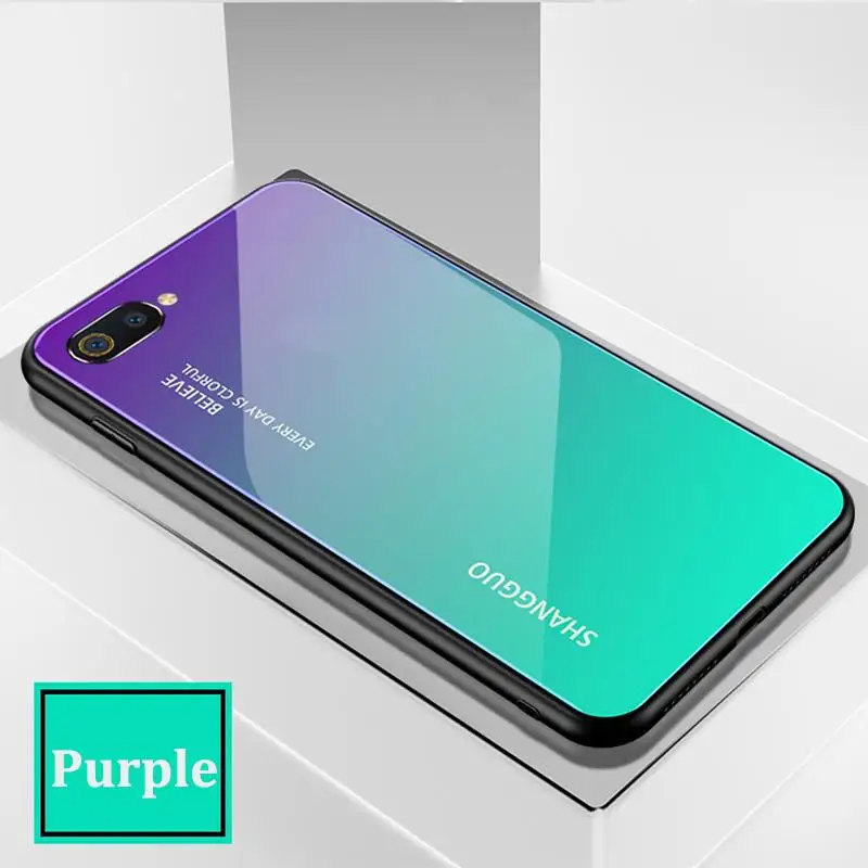 Для Realme C2 чехол Aurora дизайн Закаленное стекло протектор глянцевый градиентный чехол для телефона для Realme C2 твердый корпус Funda Coque