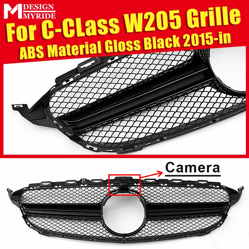 W205SpAMG2GrBl1518A W205 решетка сетки ABS Материал черный AEAMG стиль гриль подходит для спорта W205 C180 C200 C250 C300 C350 передняя решетка с камерой - Цвет: W205SpAMG2GrBl1518A