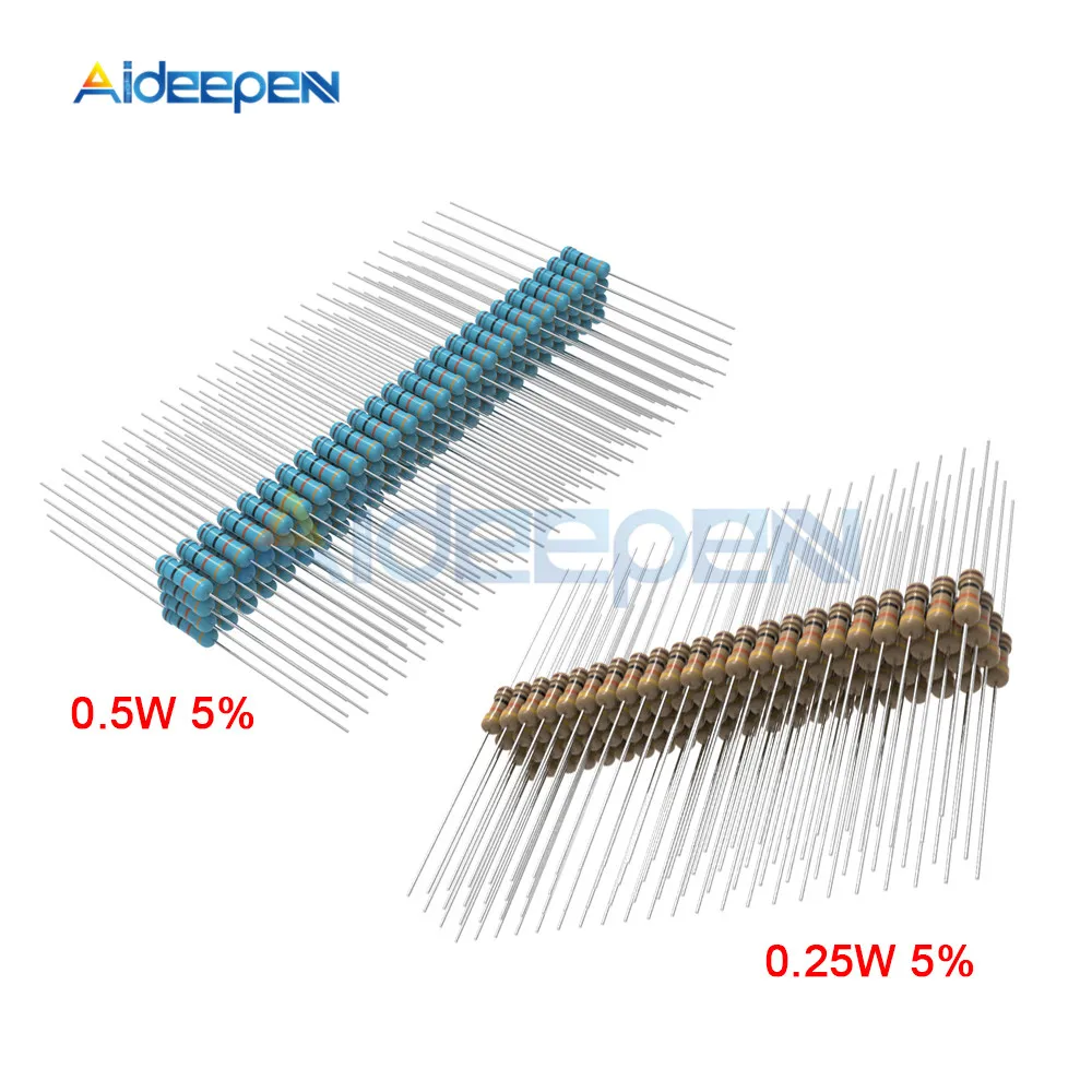 100 шт. 1/4W 1/2W 1R-1M 5% 1 кОм 10K 4,7 k 22K 100R 220R 470R 1M 1/2. 2/4. 7/5. 1/10/22/47/100 р/к 0,25 Вт 0,5 Вт Резистор из углеродистой пленки
