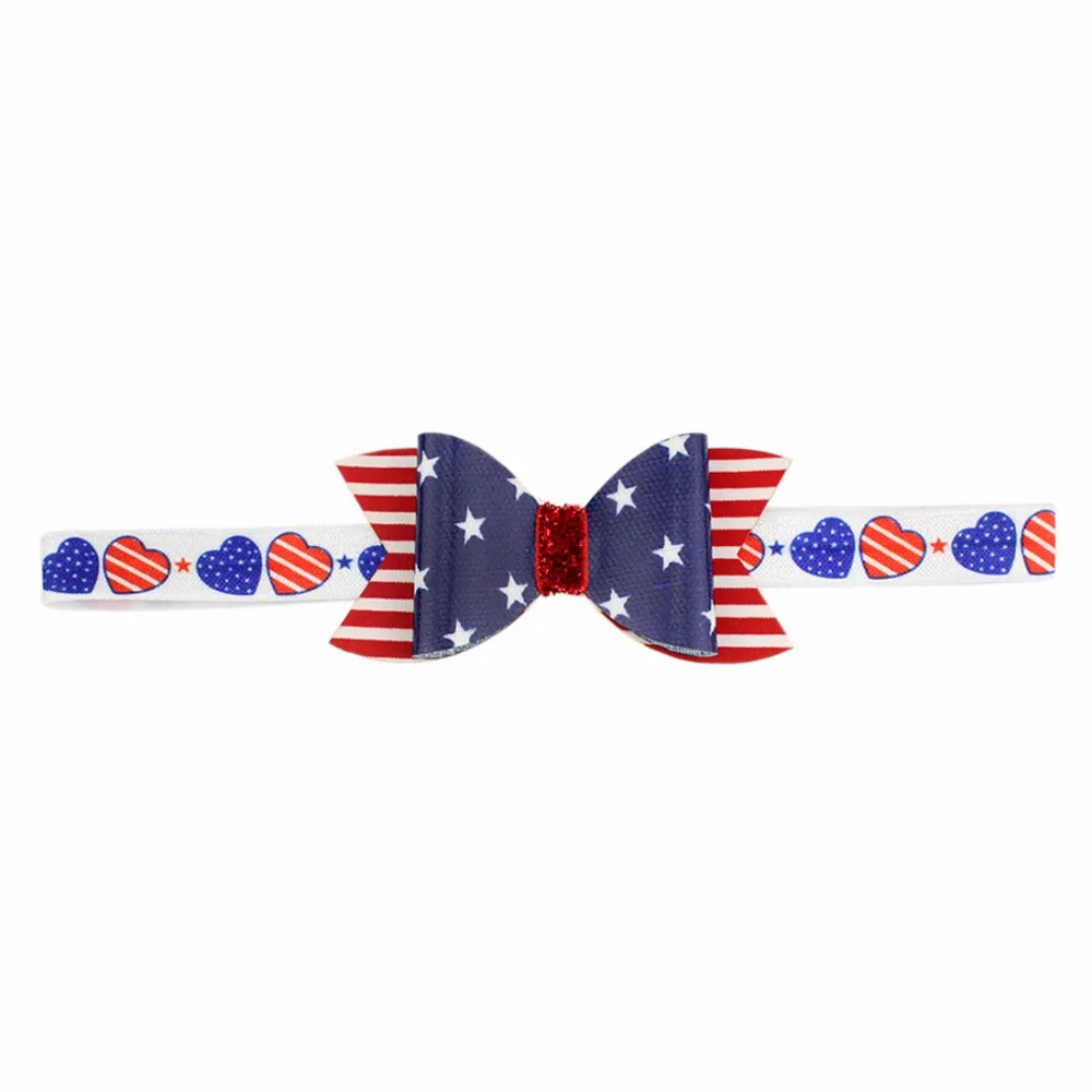10pcs / lot American Flag Hair bow Clips For Fourth of July Nylon Headband Accessories Kids Patriotic Bow |