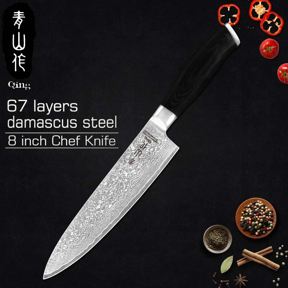 Цин дамасский поварской нож Santoku Дамасская сталь кухонные ножи черного цвета