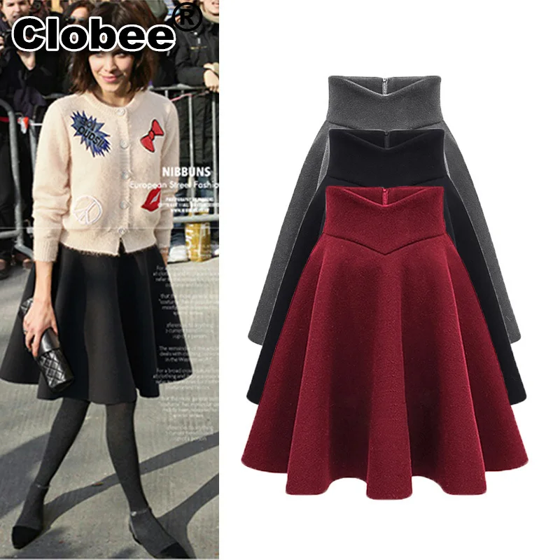 Женская шерстяная юбка с завышенной талией облегающая плиссированная