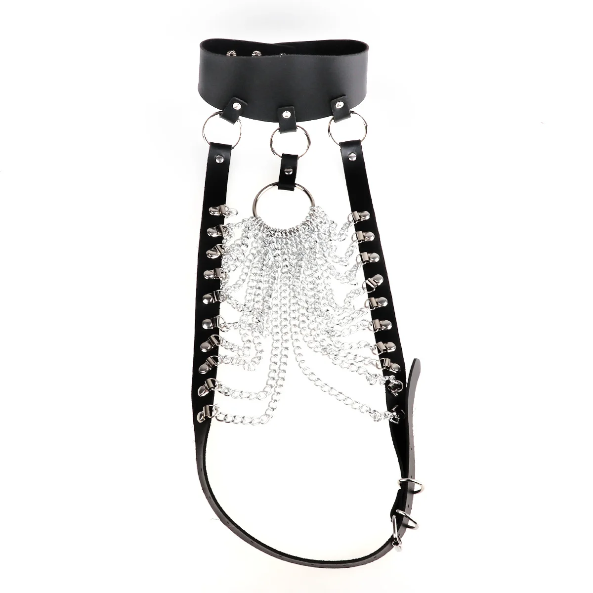 

Women's Lingerie Body Bust Harness Punk Leather Cupless Hollow Out Tops Sexy Harness Belt with Chain Tassels Roleplay Costume