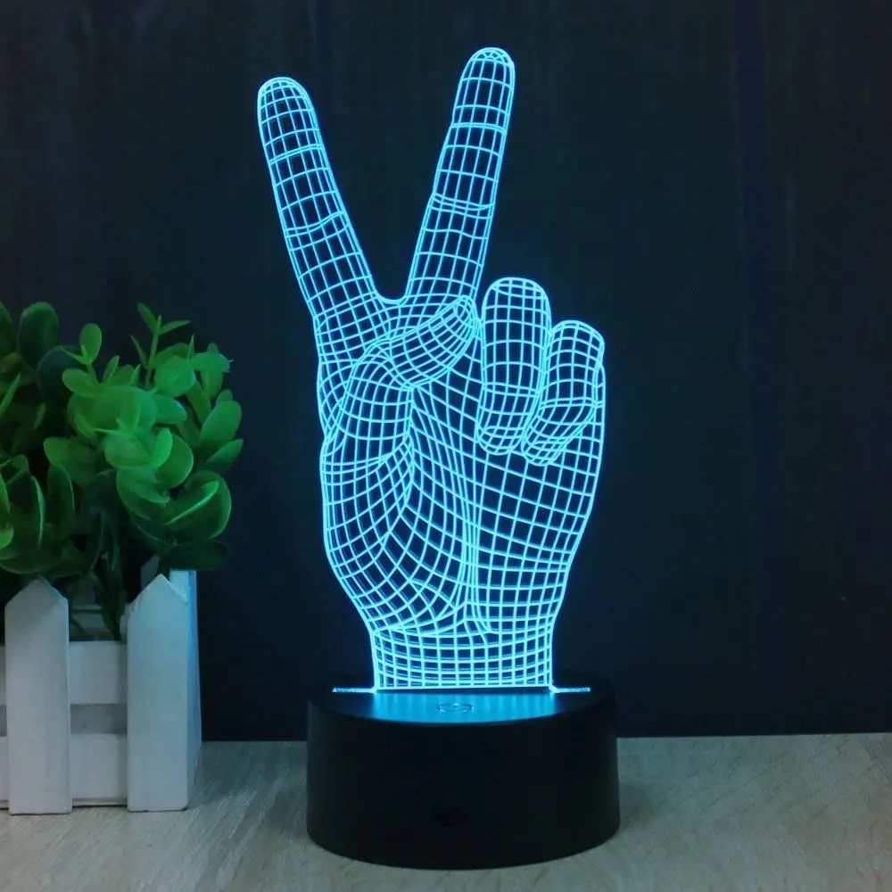 3D Иллюзия свет лампы вспышки вечерние ночника знак мира руку Пасхальный подарок