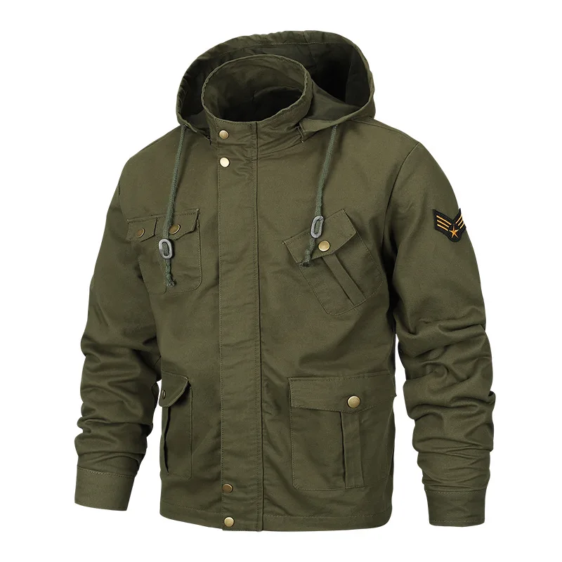 Зеленый Новинка, Военная Мужская куртка, пальто, 6XL, мужские пальто с капюшоном, хлопок, тонкая, толстая, свободная, повседневная, мужская, брендовая одежда BY2601 - Цвет: Зеленый