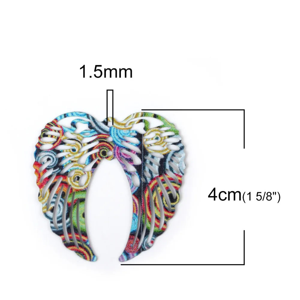 DoreenBeads Железный сплав живопись полые крылья Подвески многоцветные филигранные богемные 40 мм(1 5/") x 40 мм(1 5/8"), 5 шт