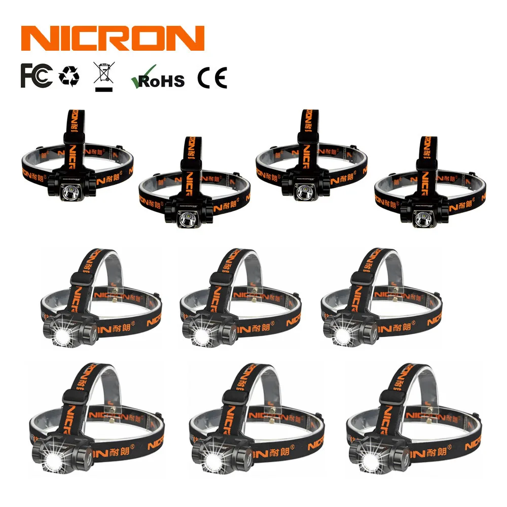 H20-10PCS NICRON мини головной светильник супер Головной фонарь AAA батарея 380LM 150 м водонепроницаемый наружный светильник-вспышка Яркий алюминиевый фонарь светильник H20 - Испускаемый цвет: H20-10PCS