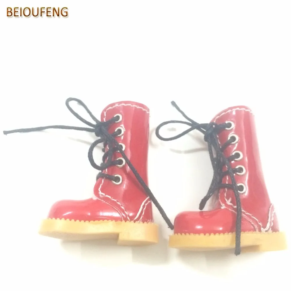 BEIOUFENG 3,8 см мини кукла обувь для Blythe Кукла игрушка, 1/8 BJD Кукла Сапоги Кроссовки Обувь для кукла azone, милая обувь Тапочки - Цвет: PU Leather Red Boots