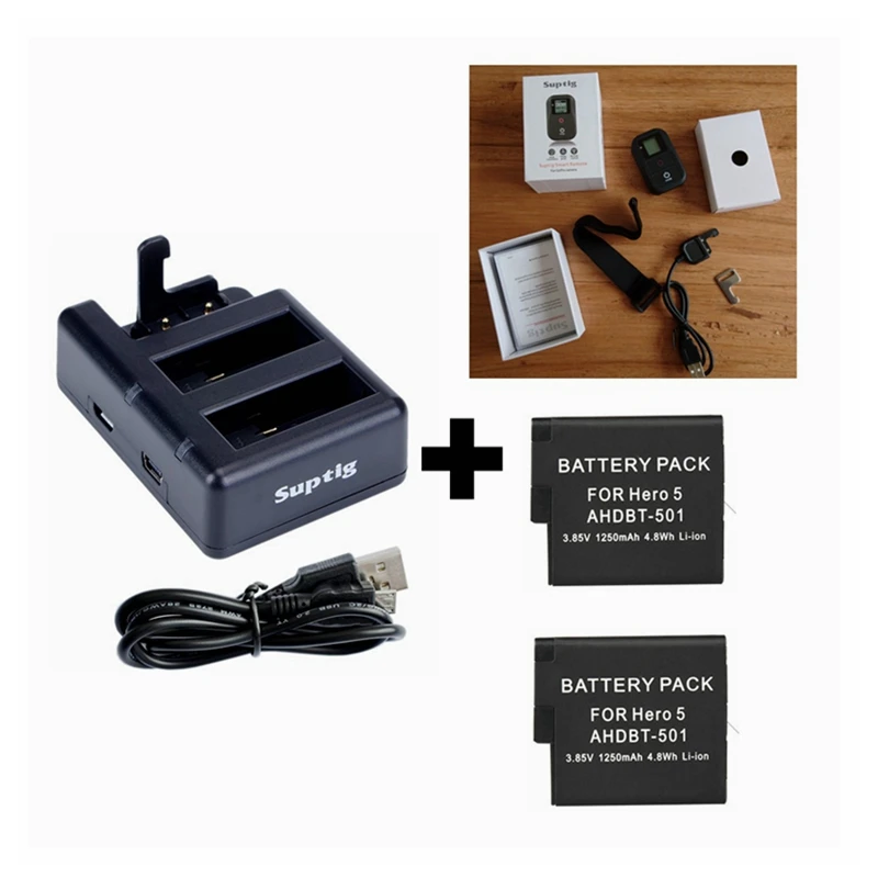 E package Для GoPro 8 Wifi комплекты дистанционного управления+ 3 порта двойное зарядное устройство+ Hero5 AHDPT-501 батареи для Go Pro Hero 5 6 7 8 черная камера - Цвет: E package