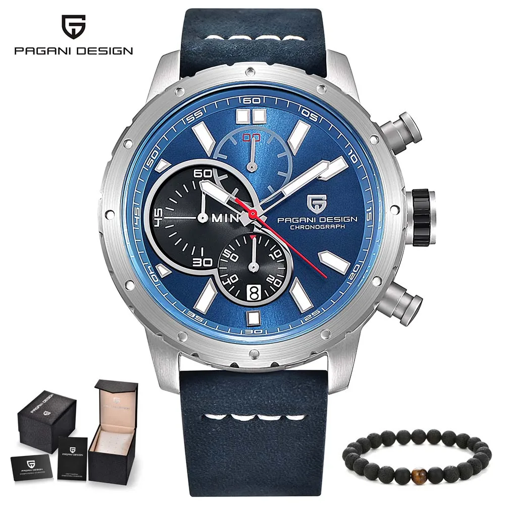 blue silver blue PAGANI Дизайн мужские часы брендовые роскошные мужские модные часы кожа 6 рук Relogio Masculino Военные Спортивные кварцевые наручные часы - Цвет: blue silver blue