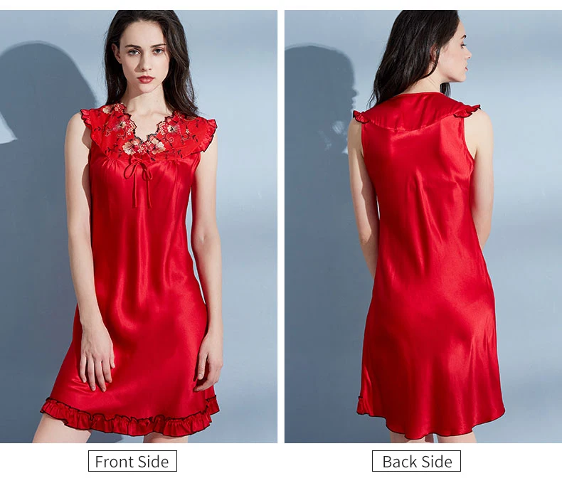 Женская ночная рубашка из натурального шелка без рукавов для лета, ночная рубашка, Пижама для женщин, кружевная Сексуальная одноцветная Ночная одежда