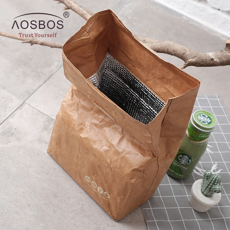 Aosbos новые Kraftpaper сумки для обеда женщин мужчин детей водонепроницаемые